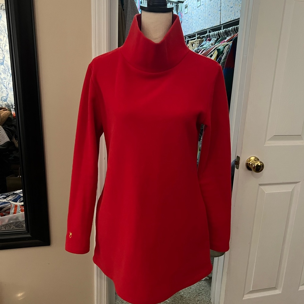 Dudley Stephens Red Turtleneck Cobble Hill Vello Fleece Sweater, size Medium